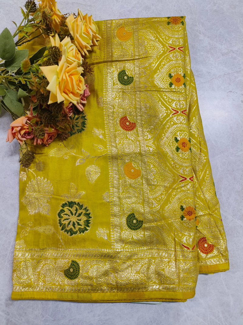 Radiant Mustard Yellow Banarasi Silk Saree with Golden Zari