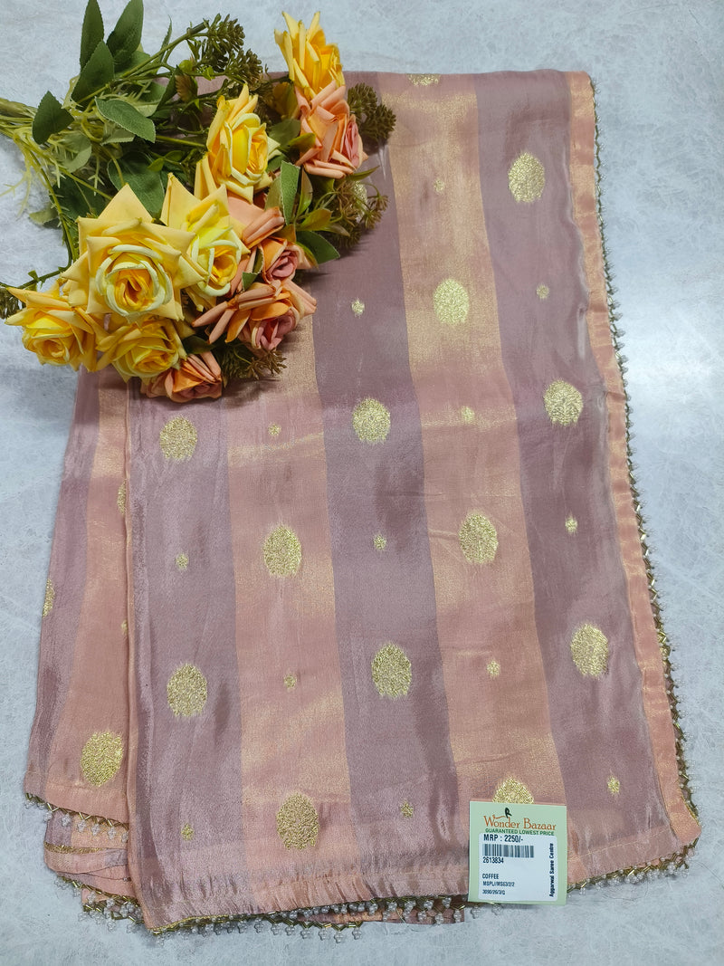 Serene Powder Blue Striped Saree with Golden Polka Dots