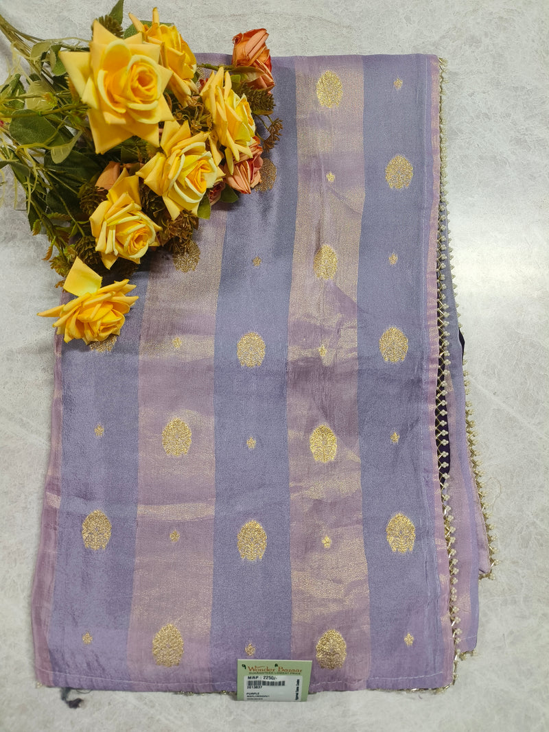 Serene Powder Blue Striped Saree with Golden Polka Dots