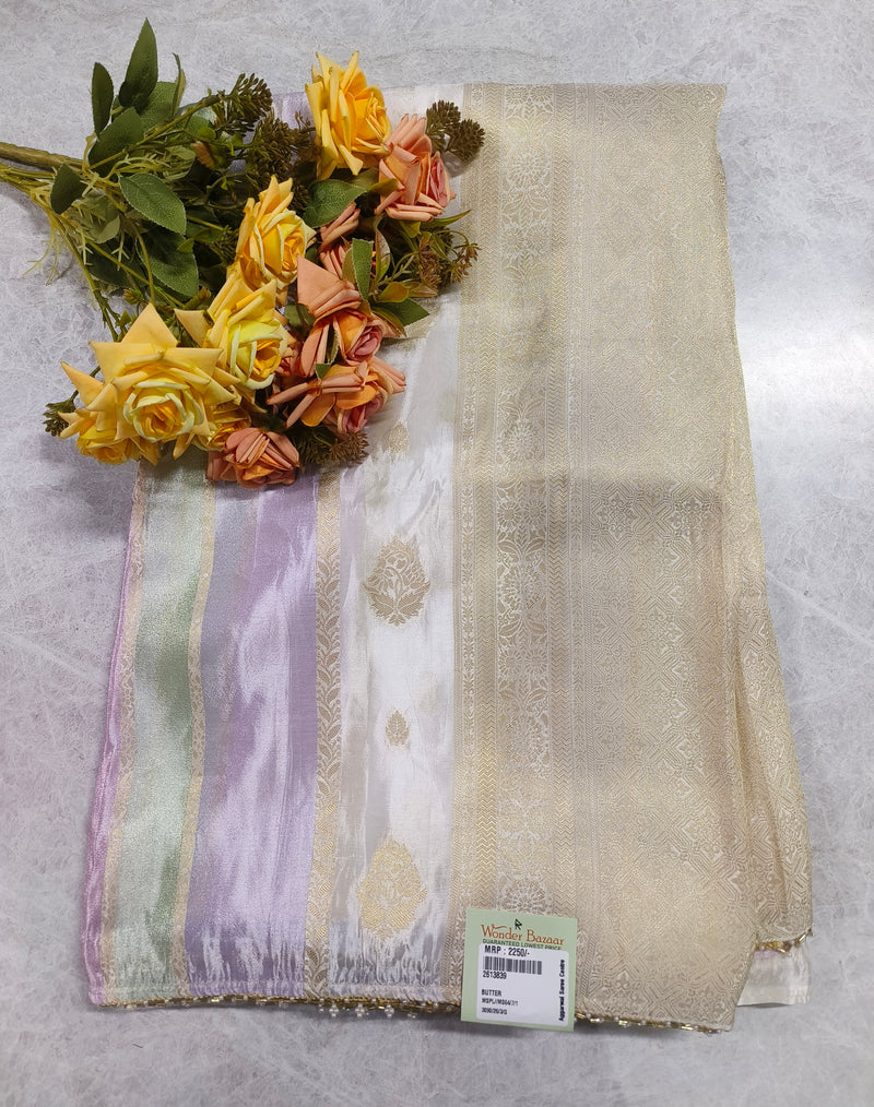 Graceful Butter Cream Fancy Saree with Rich Zari Border