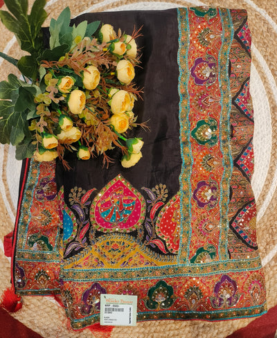 Exquisite Black Fancy Saree with Multi-Color Embroidery & Mirrors