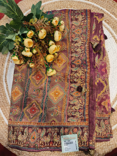 Opulent Purple Fancy Saree with Rich Multi-Color Embroidery