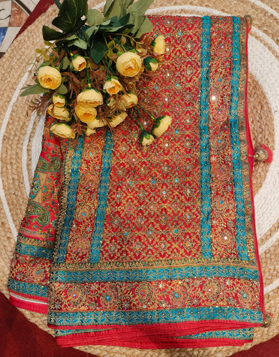 Regal Pink & Gold Embroidered Saree with Zari & Sequin Work