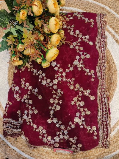 Regal Wine Georgette Saree with Sparkling Sequin & Zari Work