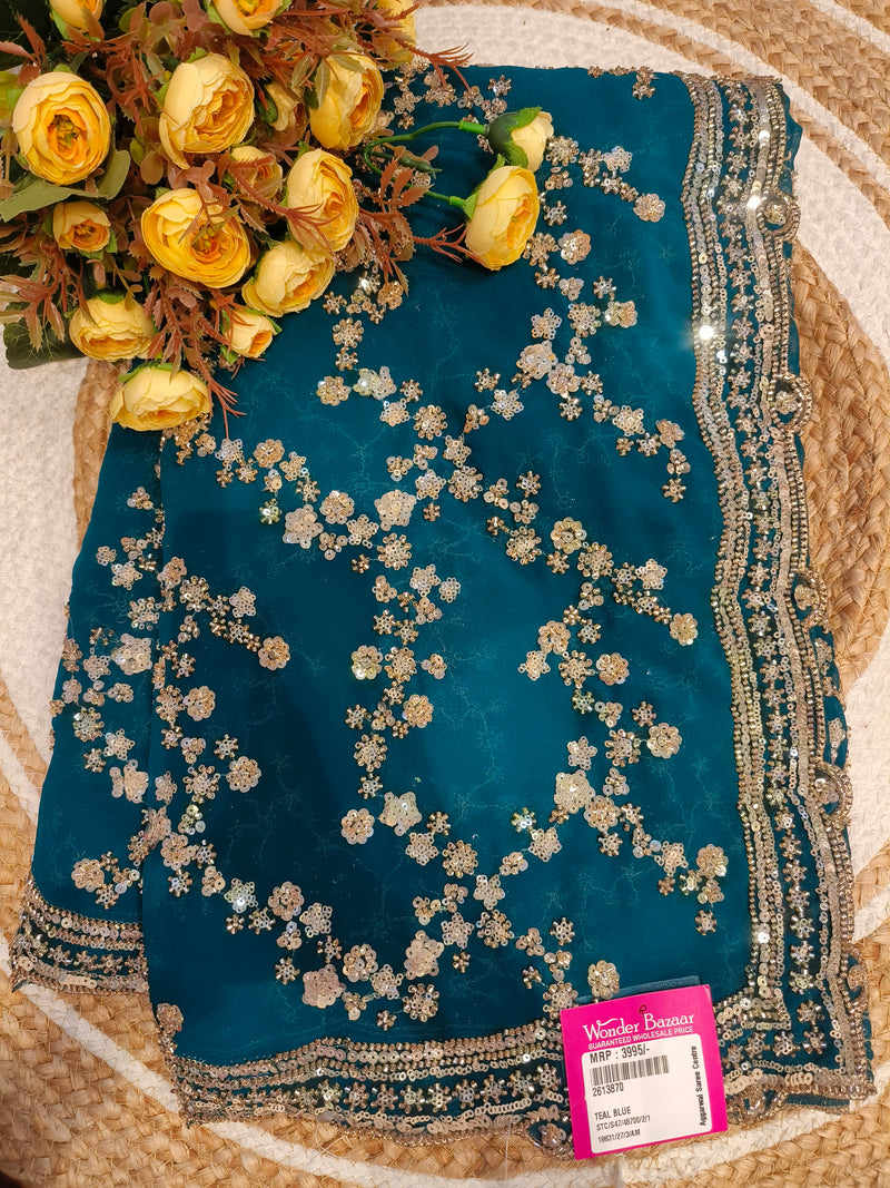 Regal Wine Georgette Saree with Sparkling Sequin & Zari Work