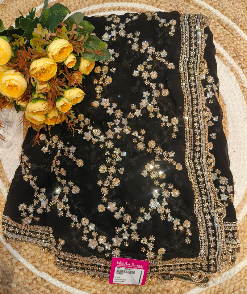 Regal Wine Georgette Saree with Sparkling Sequin & Zari Work