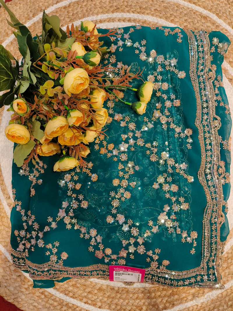 Regal Wine Georgette Saree with Sparkling Sequin & Zari Work