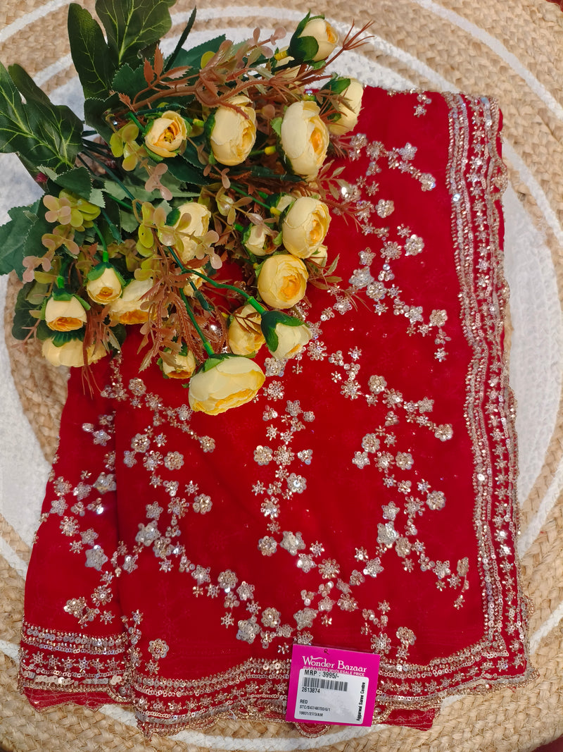 Regal Wine Georgette Saree with Sparkling Sequin & Zari Work