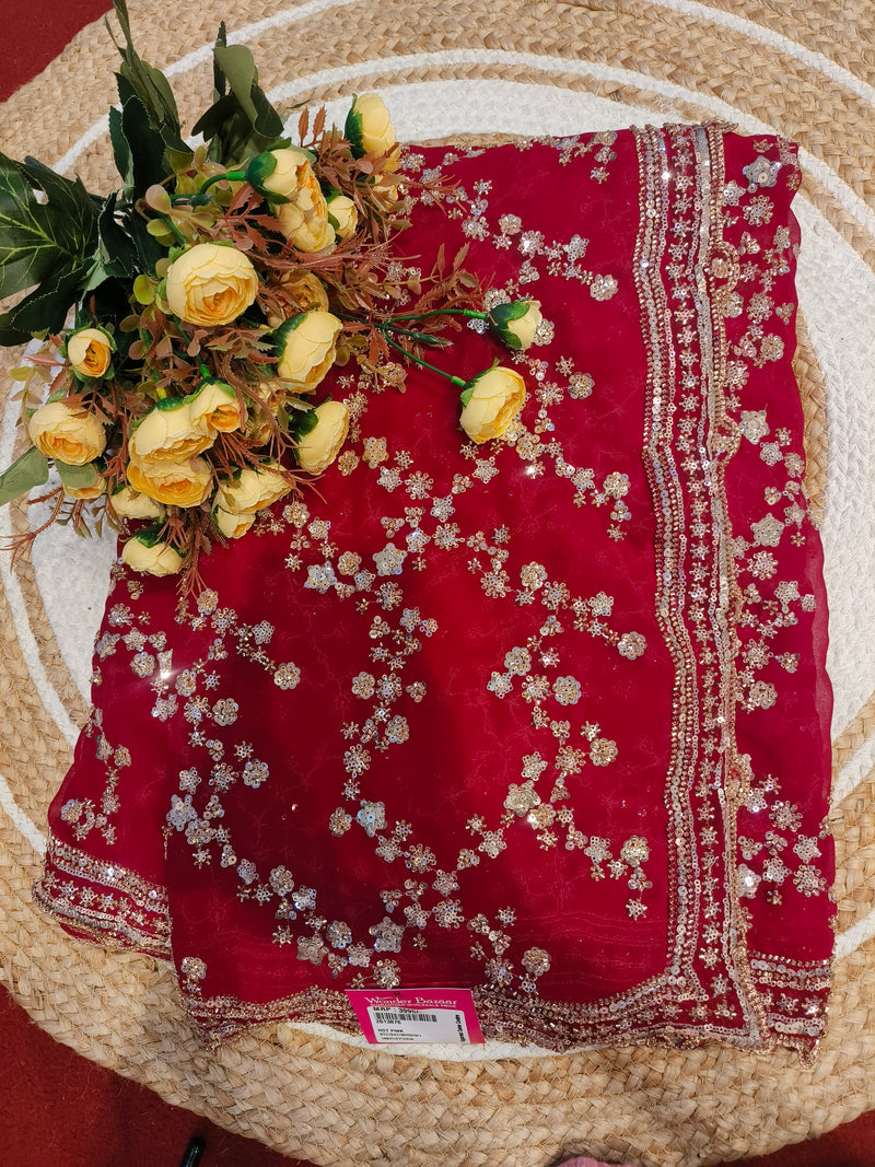 Regal Wine Georgette Saree with Sparkling Sequin & Zari Work