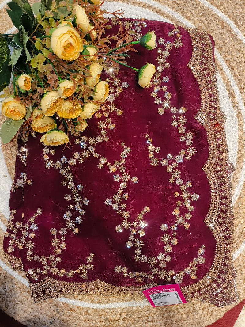 Shimmering Golden Sequin Saree with Scalloped Border