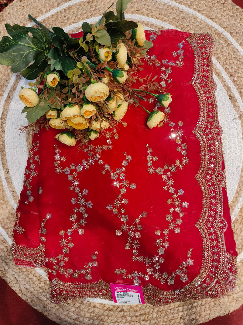 Shimmering Golden Sequin Saree with Scalloped Border