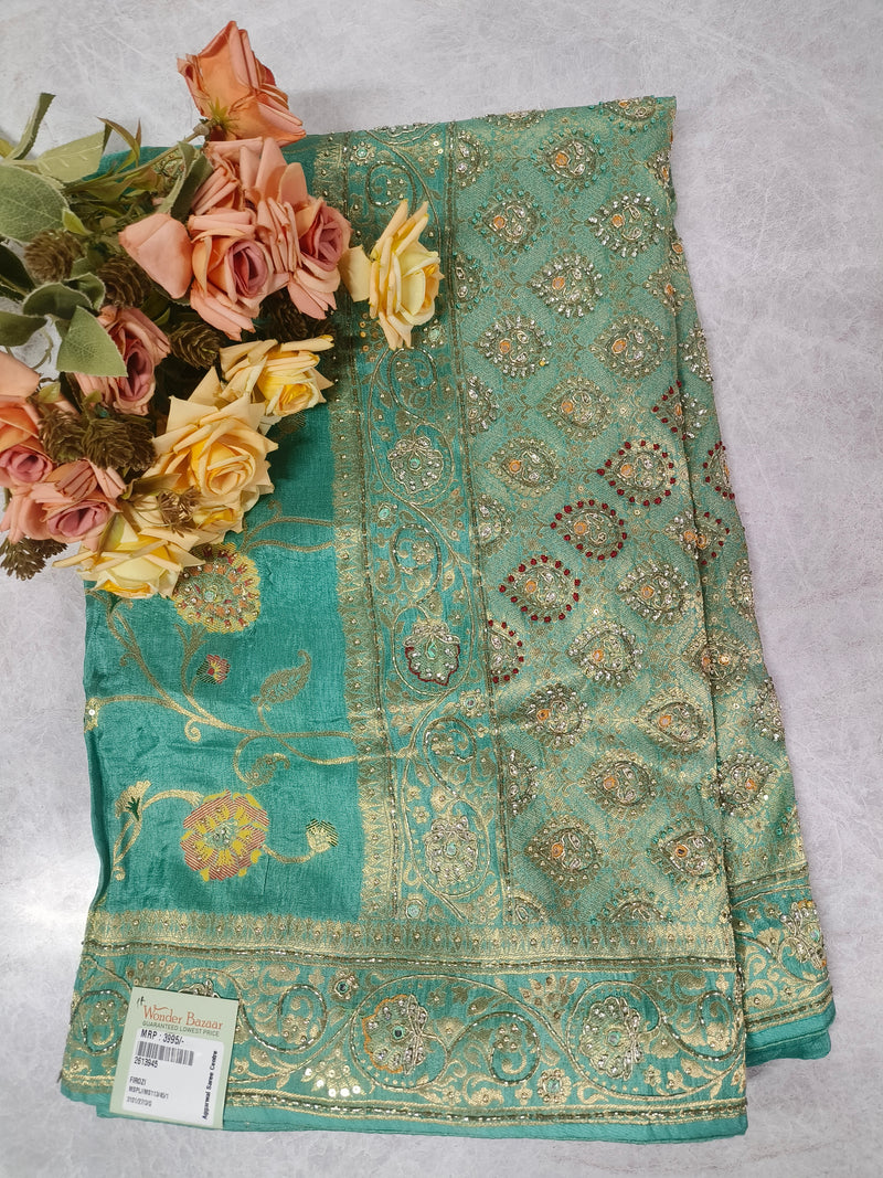 Sophisticated Navy Blue Silk Saree with Royal Gold Sequin Borders