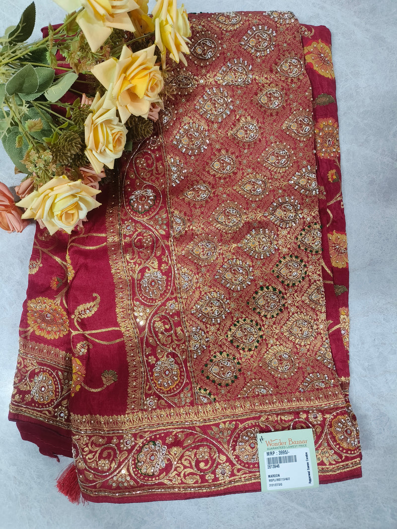 Sophisticated Navy Blue Silk Saree with Royal Gold Sequin Borders
