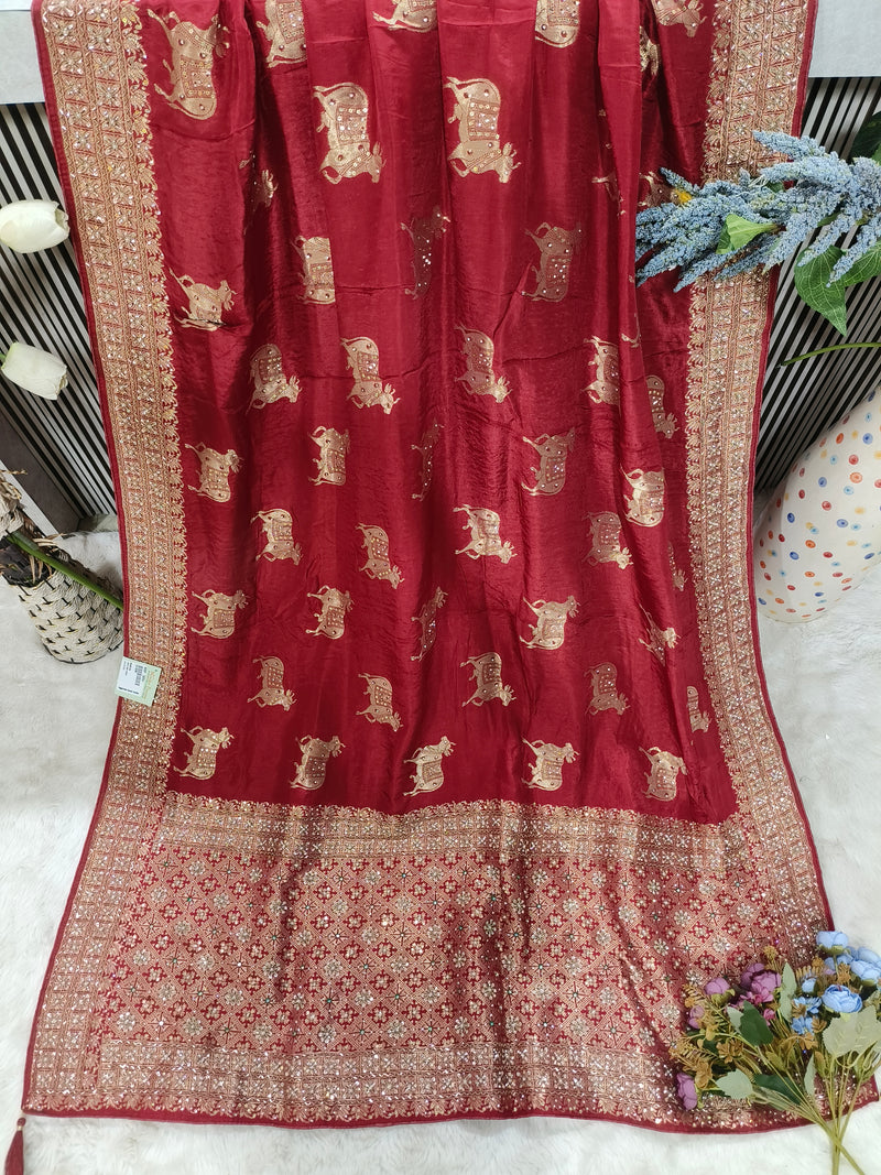 Elegant Teal Blue Silk Saree with Traditional Pichwai Cow Motifs