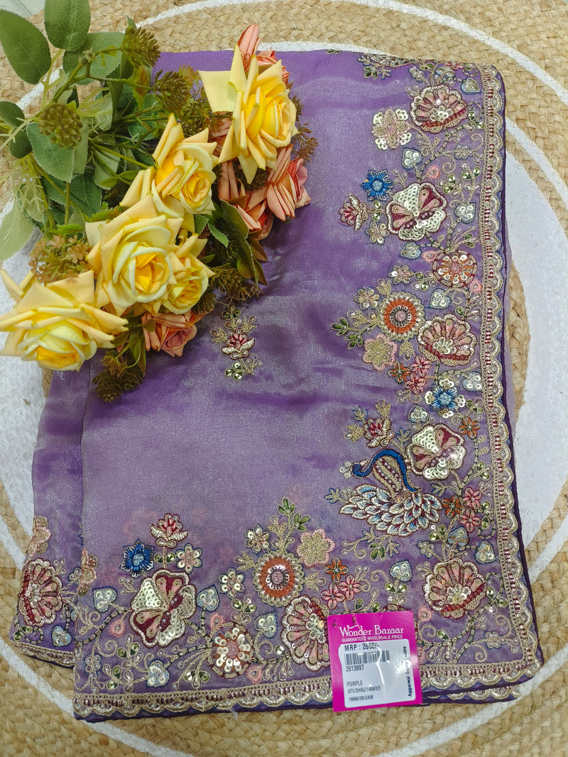 Exquisite Mehendi Green Saree with Multi-color Floral Embroidery