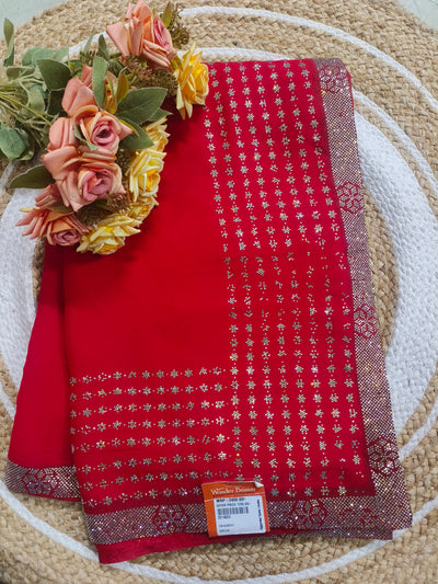 Dazzling Red Georgette Saree with Glittering Sequin Embellishments