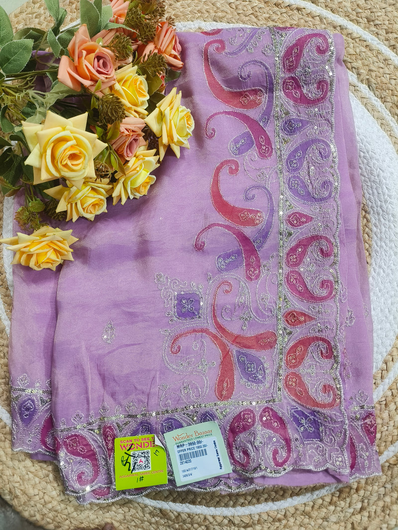 Charming Lavender Georgette Saree with Paisley Sequin Work