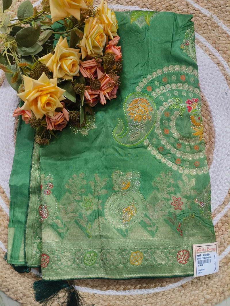 Enchanting Sage Green Georgette Saree with Sequin & Paisley Work