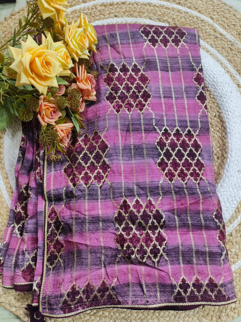 Vibrant Magenta Art Silk Saree with Geometric Golden Zari Weave