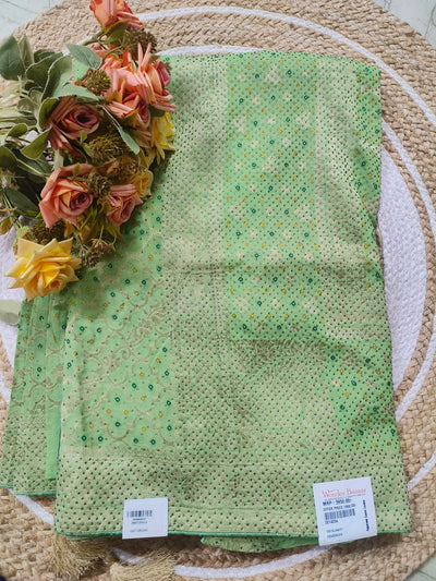 Serene Mint Green Chanderi Saree with Bandhani Dots & Gold Thread Work