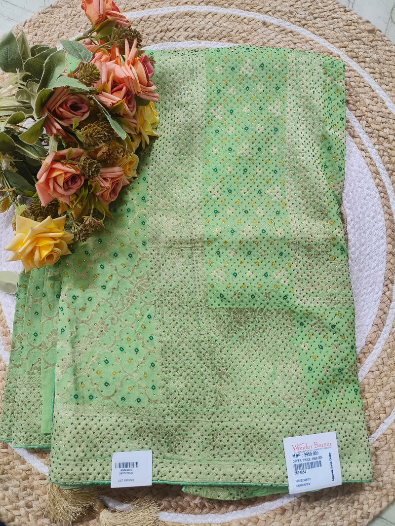 Serene Mint Green Chanderi Saree with Bandhani Dots & Gold Thread Work