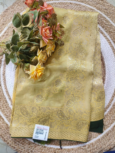 Exquisite Champagne Gold Georgette Saree with Intricate Paisley Weave