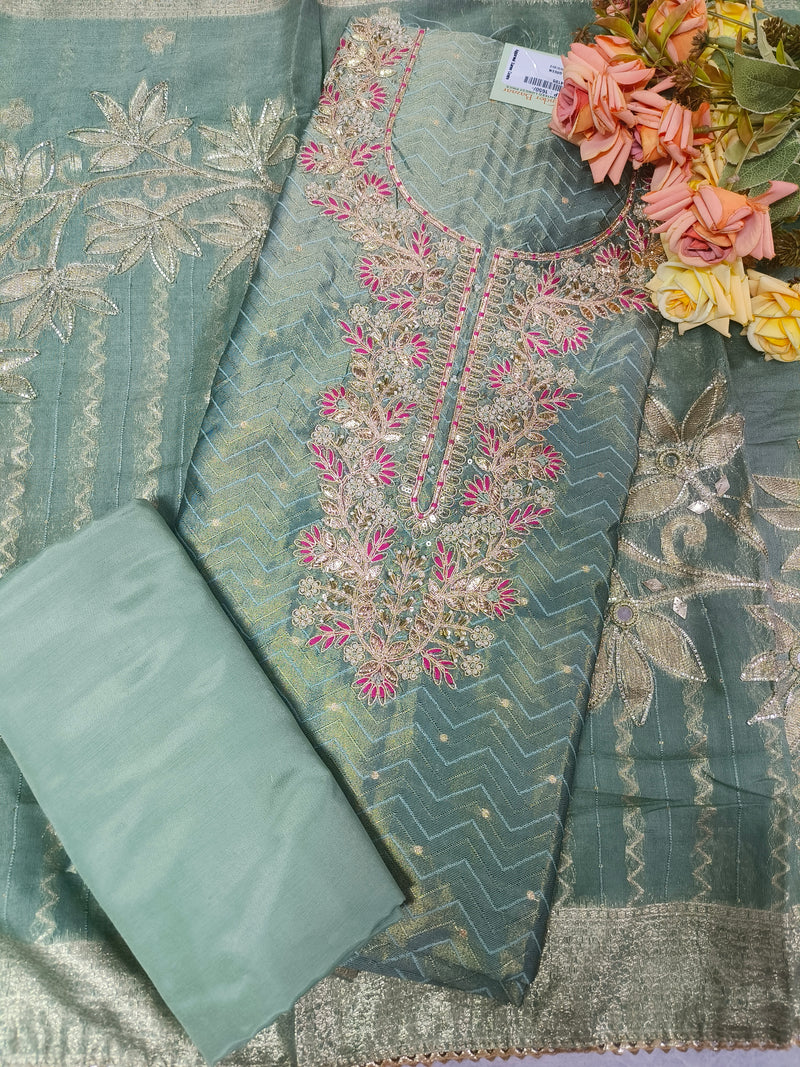 Ethereal Pista Green Georgette Suit with Vibrant Floral Embroidery