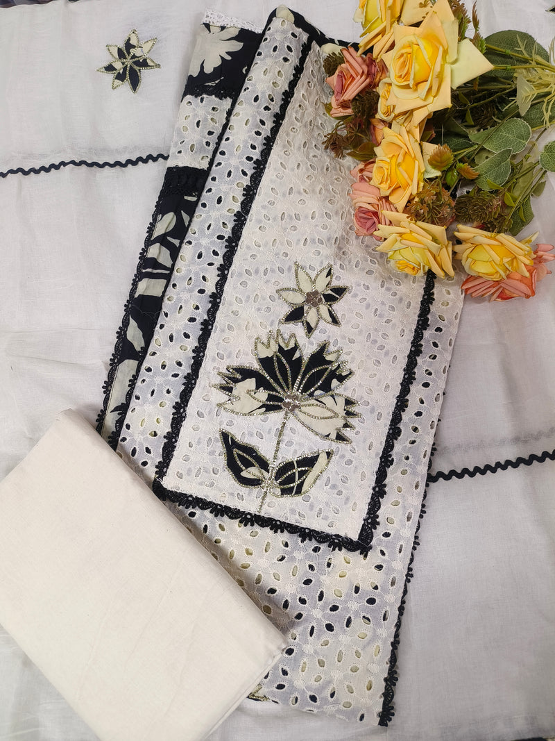 Vintage Butter Cream Cotton Suit with Exquisite Appliqué Work