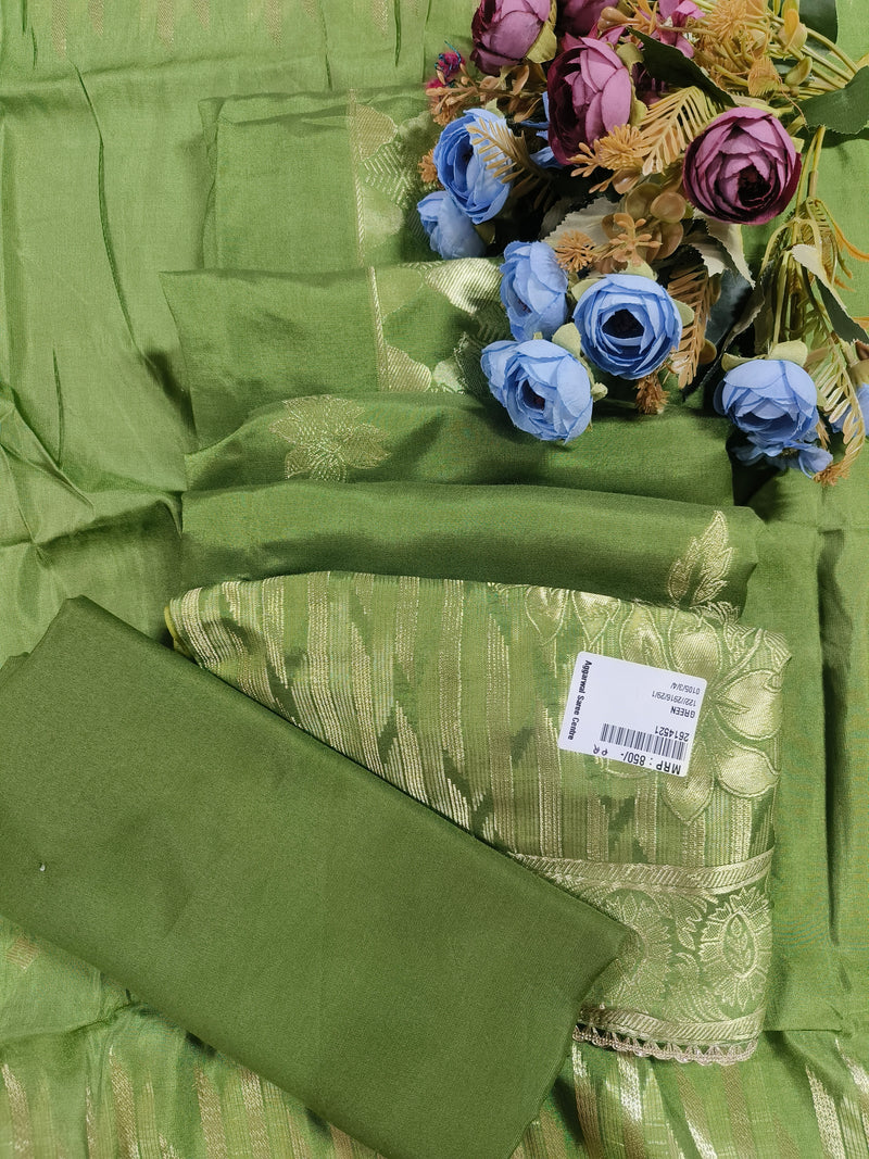 Elegant Forest Green Unstitched Suit with Traditional Gold Weaving and Border