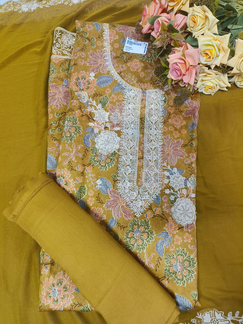 Sophisticated Rust Floral Suit with Intricate Silver Embellishments