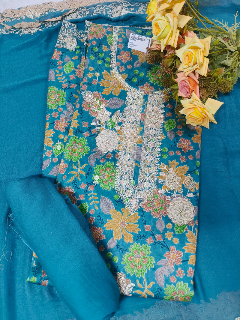 Sophisticated Rust Floral Suit with Intricate Silver Embellishments