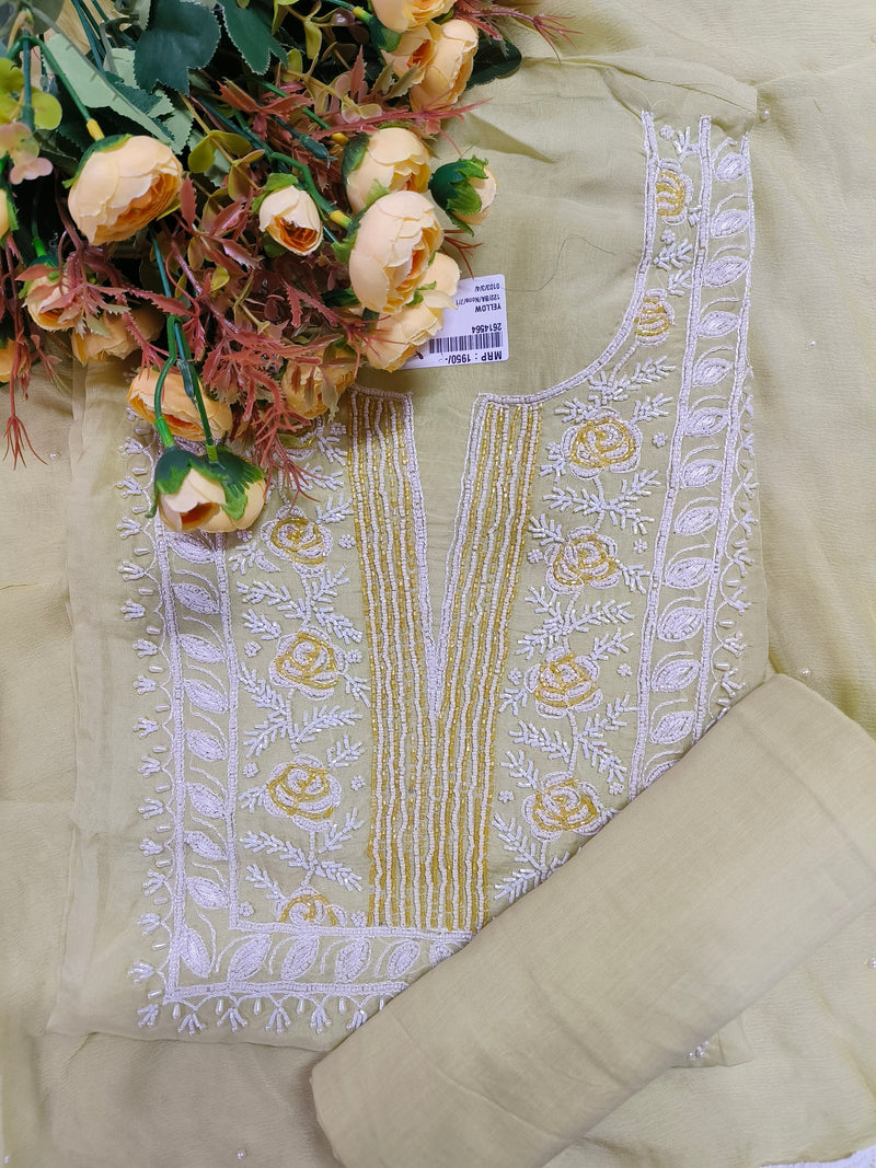 Luminous Pastel Yellow Salwar Suit with Detailed White Handwork