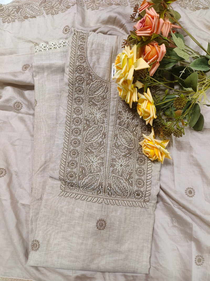 Classic Beige Ornate Embroidered Ethnic Suit Set