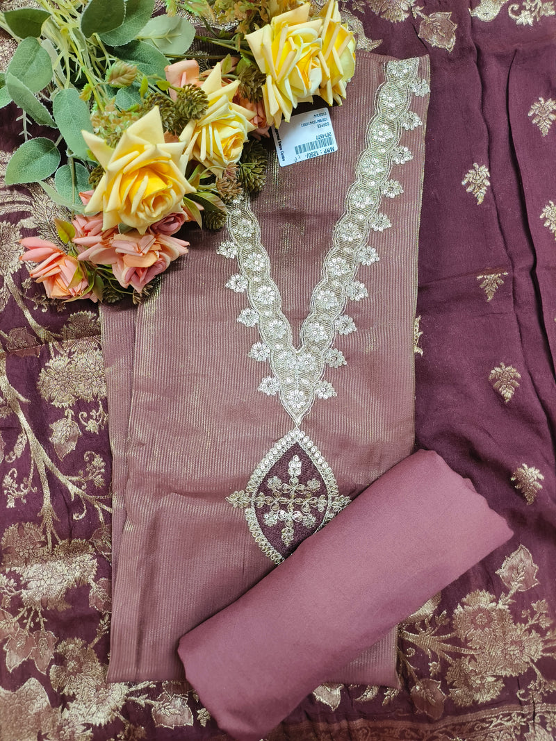 Elegant Sage Green Salwar Suit with Intricate Sequin Neckline & Border