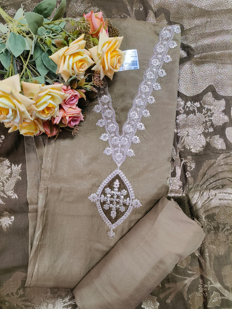 Elegant Sage Green Salwar Suit with Intricate Sequin Neckline & Border