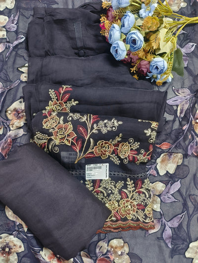 Royal Purple Embroidered Georgette Suit with Floral Zari Work