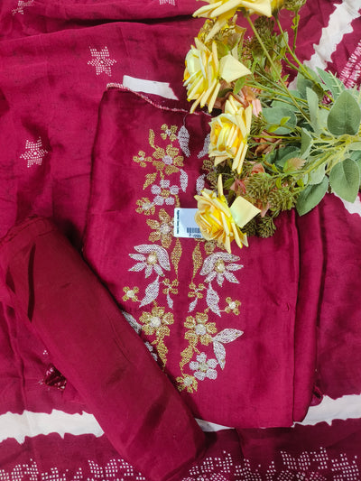 Regal Maroon Embroidered Unstitched Suit
