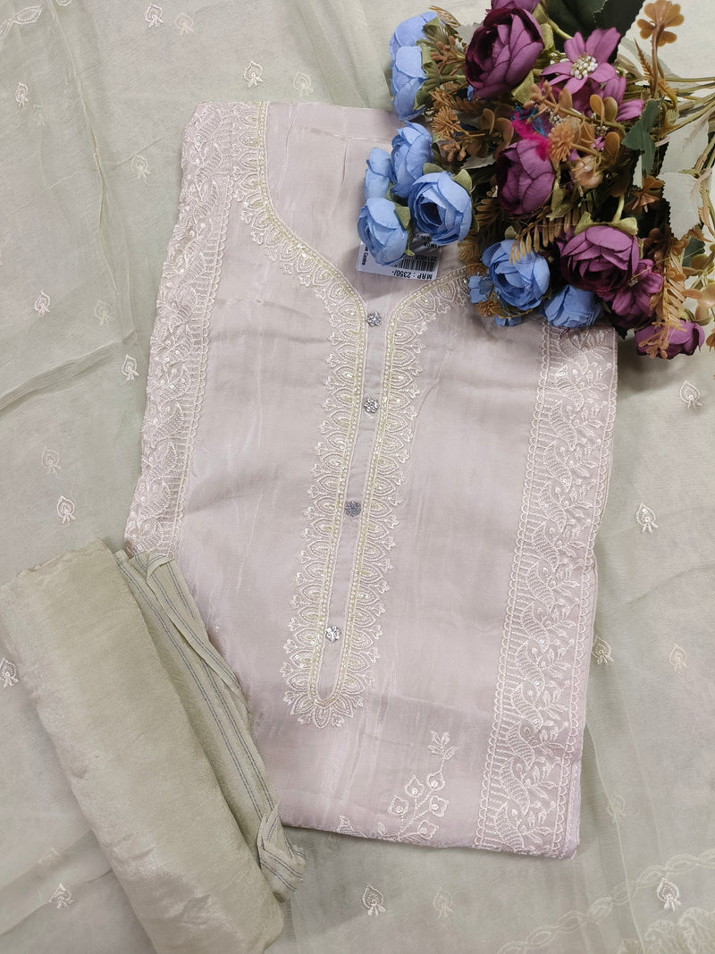 Graceful Lemon Yellow Chanderi Silk Suit with Delicate White Lace Work