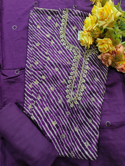 Regal Purple Striped Sequined Ethnic Suit Set