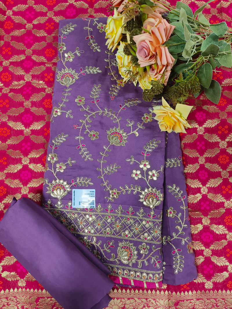Elegant Blue Fancy Embroidered Unstitched Dress Material