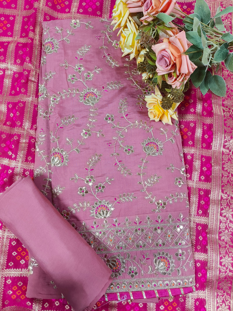 Elegant Blue Fancy Embroidered Unstitched Dress Material