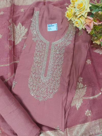 Graceful Nude Pink Sequined Straight Suit Set
