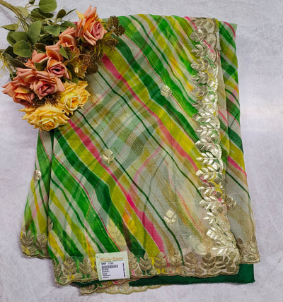 Stunning Green Checkered Saree with Golden Border