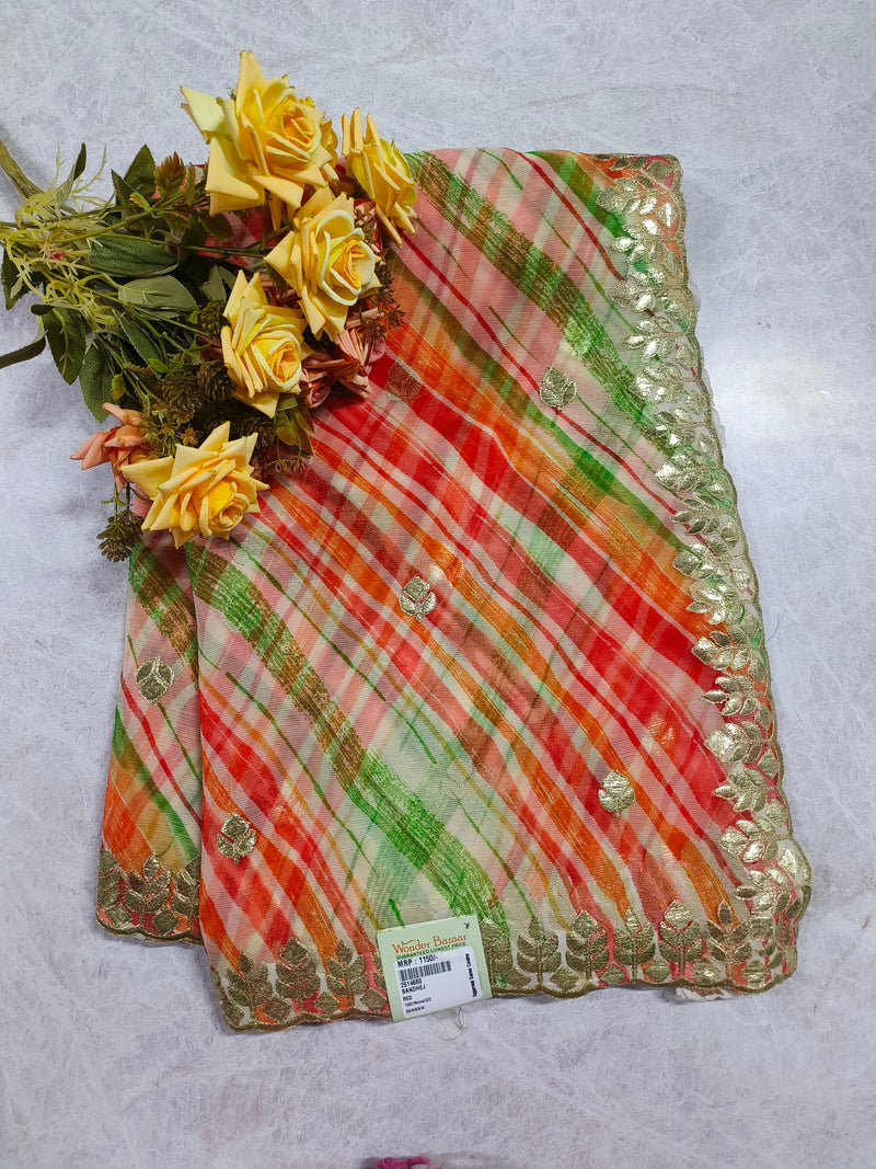 Stunning Green Checkered Saree with Golden Border