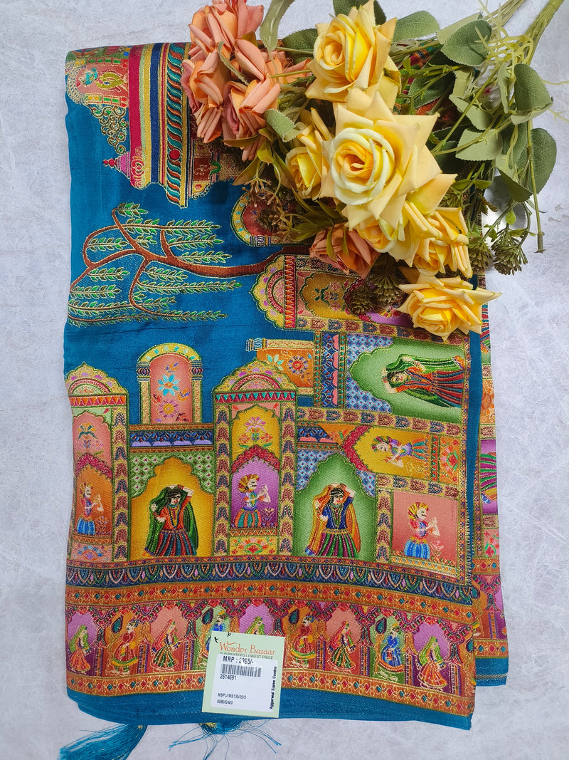 Artistic Magenta Silk Saree with Traditional Kalamkari Motifs and Temple Borders
