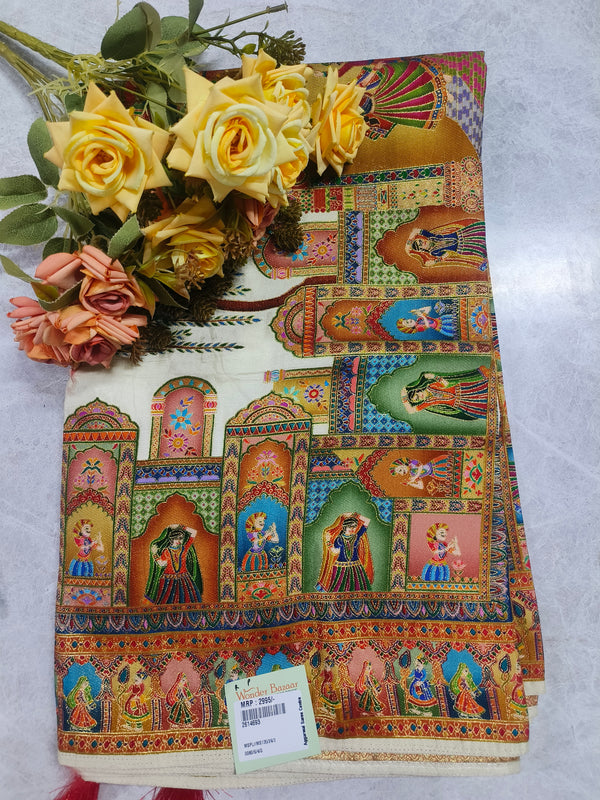 Artistic Magenta Silk Saree with Traditional Kalamkari Motifs and Temple Borders
