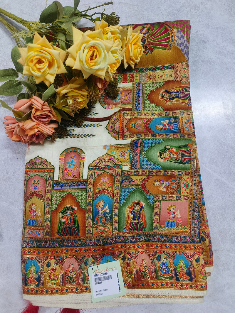 Artistic Magenta Silk Saree with Traditional Kalamkari Motifs and Temple Borders