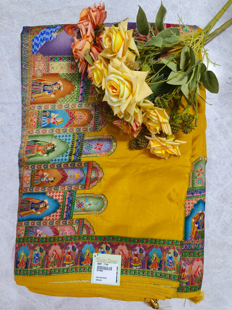 Artistic Magenta Silk Saree with Traditional Kalamkari Motifs and Temple Borders