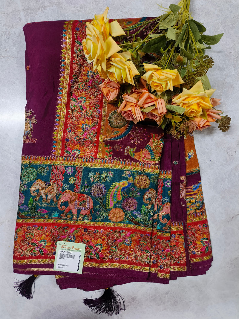 Vibrant Red Art Silk Saree with Traditional Kalamkari Elephant Motifs