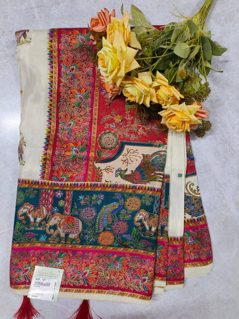 Vibrant Red Art Silk Saree with Traditional Kalamkari Elephant Motifs